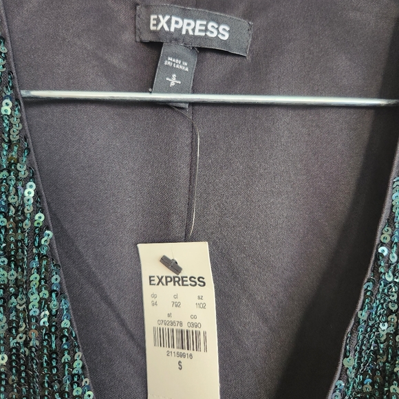 Express Emerald Green Sequins Knee Length V Neck Dress size Small - Picture 5 of 9